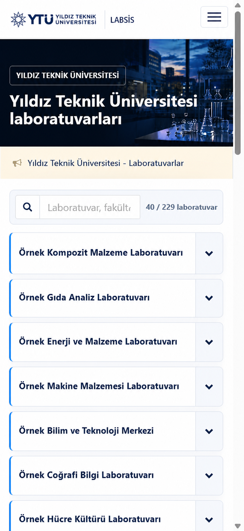 Mobil cihaz listesinde filtre ve açılır kart görünümü