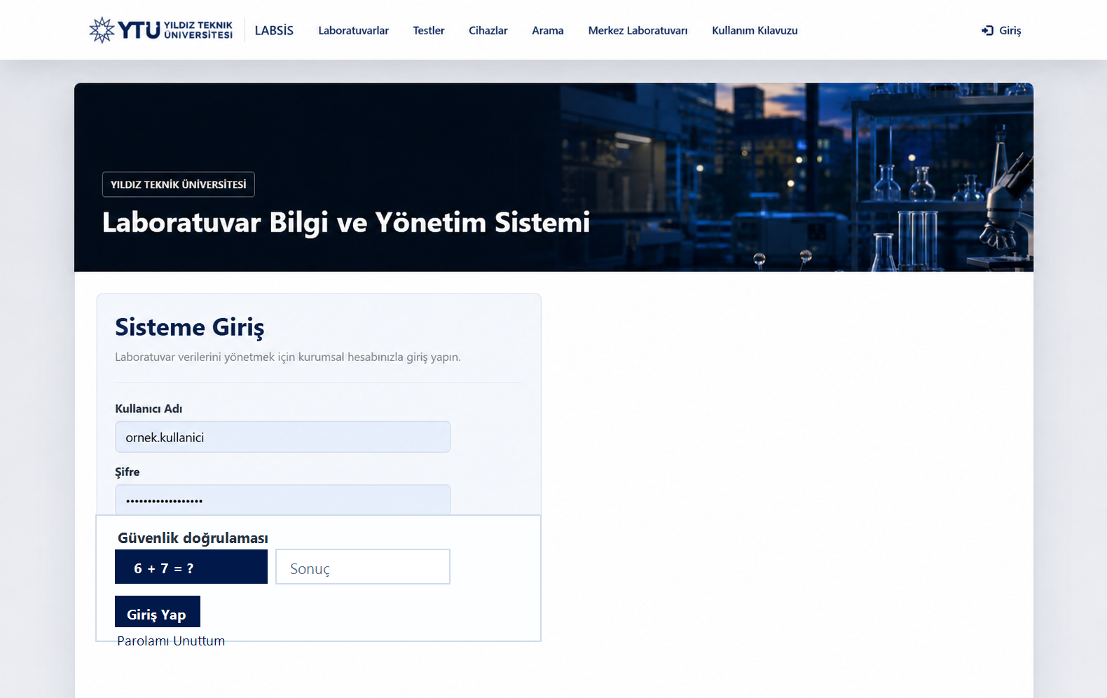 LABSİS kurumsal giriş formu