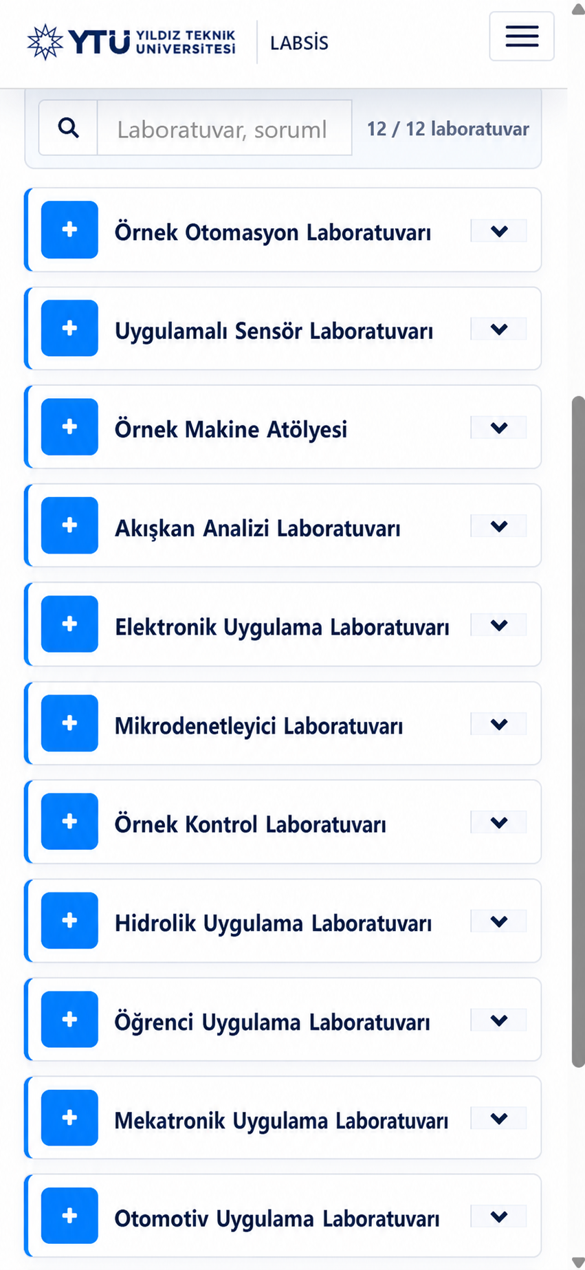 Mobilde açılır laboratuvar yönetimi kartı